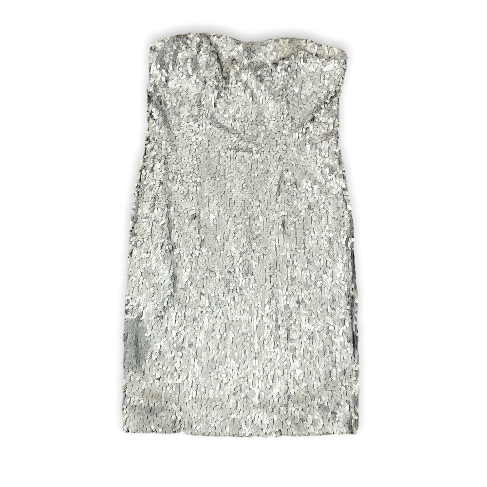 Issue New York Womens Size Medium Dress Silver Sequined Sleeveless Mini Party‎